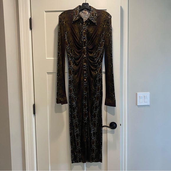 Versace Brown Snake Print Long Sleeve Dress - Picture 1 of 4